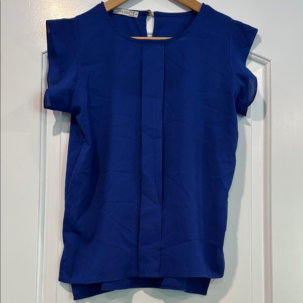 🔵 Liva Girl Royal Blue Women's Sleeveless Blouse Size Large